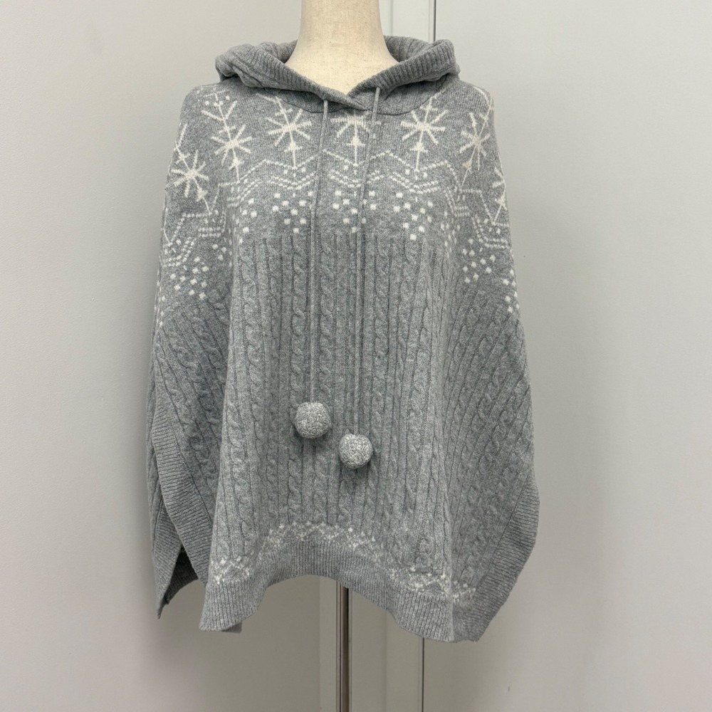 Soft Surroundings Fair Isle Cable Knit Hooded Poncho Sweater OS Après‎ Ski Cozy